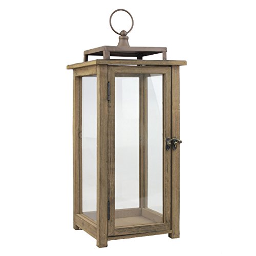 Stonebriar 18 Inch Rustic Wooden Candle Hurricane Lantern, For Table Top, Mantle, Wall Hanging, or Garden Display, Indoor & Outdoor Use, Extra Large