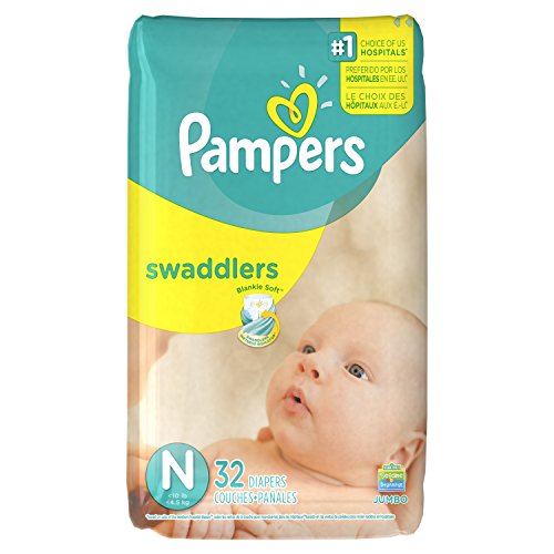 Pampers Swaddlers Newborn Disposable Diapers Size N, 32 Count (Pack of 4)