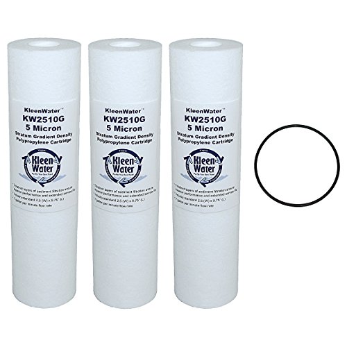 KleenWater KW2510G Dirt Rust Sediment Meltblown Filter, 5 Micron, 2.5 x 10 Inch, Set of 3, Replacement O-ring Qty1, Compatible with GE GXWH04F, GXWH20F, GXWH20S