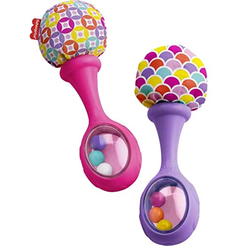 Fisher Price Newborn Toys Rattle ‘N Rock Maracas, Set of 2 Soft Musical Instruments for Babies 3+ Months, Pink & Purple [Amazon Exclusive]