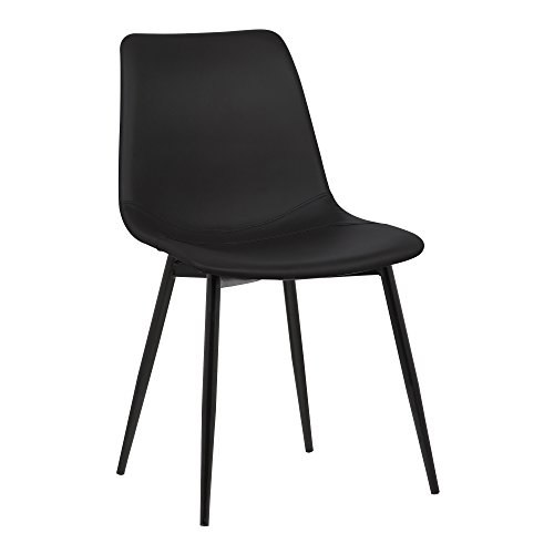 Armen Living Monte Dining Chair in Black Faux Leather and Black Powder Coat Finish,LCMOCHBLACK, Black
