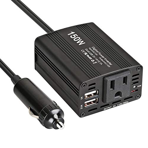 Car Power Inverter Car Charger 150W DC 12V to 110v AC Car Inverter with 3.1A Dual USB Charger (Black)