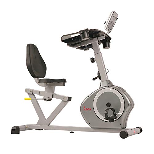 Sunny Health & Fitness Magnetic Recumbent Desk Exercise Bike, 350lb High Weight Capacity, Monitor – SF-RBD4703,Gray