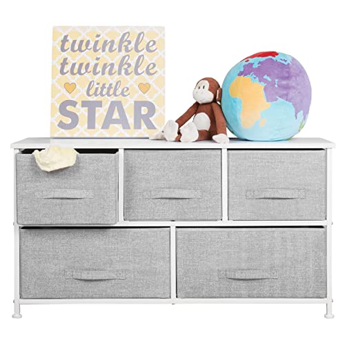 mDesign 21.65″ High Steel Frame/Wood Top Storage Dresser Furniture with 5 Fabric Drawers, Wide Bureau Organizer for Baby, Kid, and Teen Bedroom, Nursery, Playroom, Dorm – Lido Collection, Gray