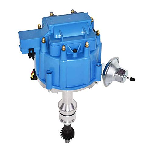 A-Team Performance – HEI Complete Distributor 65K-Volt Coil, 8 Cylinders – Compatible with BBF Big Block Ford 351C 351M 400M 429 460 – One Wire Installation Blue Cap