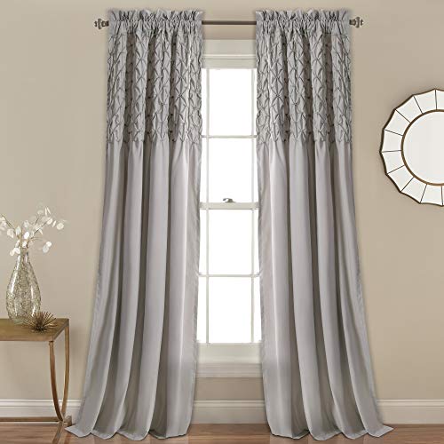 Lush Decor Bayview Curtains – Pintuck Textured Semi Sheer Window Panel Drapes Set for Living, Dining, Bedroom (Pair), 84″ x 52″, Gray