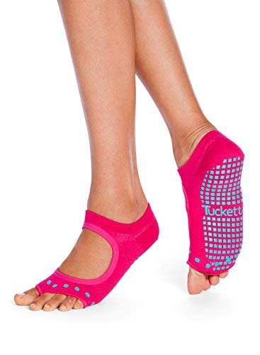 Tucketts Allegro Women Toeless Non-Slip Grip Socks – Anti Skid for Yoga, Barre, Pilates, Barefoot Workouts, Dance, Gym, Home & Leisure, Pedicure – S/M 1 Pair, Magenta Cacti
