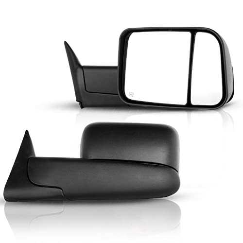 ECCPP Tow Mirrors 1998 1999 2000 2001 for Dodge for Ram 1500 2500 3500 Towing Mirrors with Power Control Heated Mirrors Driver and Passenger Side Pair Black Textured