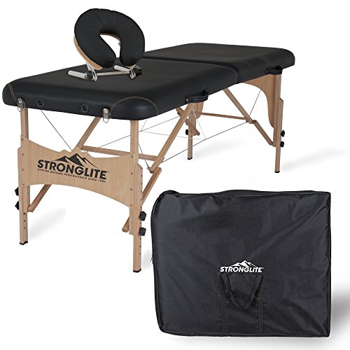 STRONGLITE Portable Massage Table Package Shasta – All-In-One Treatment Table w/ Adjustable Face Cradle, Pillow & Carrying Case, Black