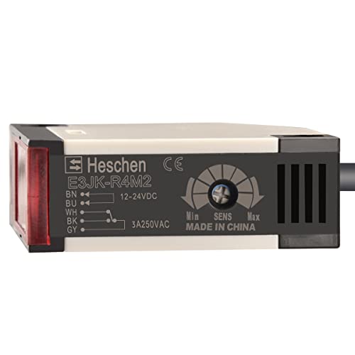Heschen Photoelectric Sensor Switch E3JK-R4M2 DC12-24V Feedback Reflection Type Detection Distance 4 Meter with Reflector Panel