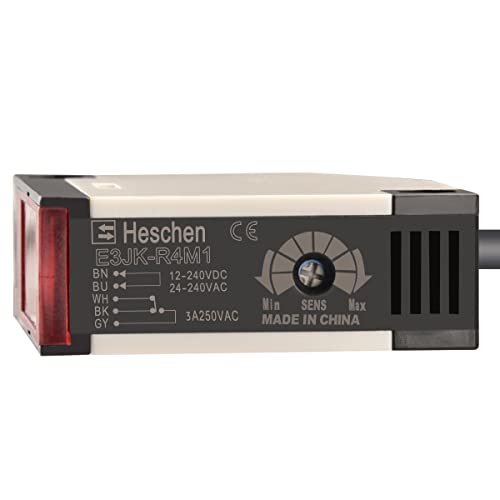 Heschen Photoelectric Sensor Switch E3JK-R4M1 24-240VAC/12-240VDC Feedback Reflection Type Detection Distance 4 Meter with Reflector Panel