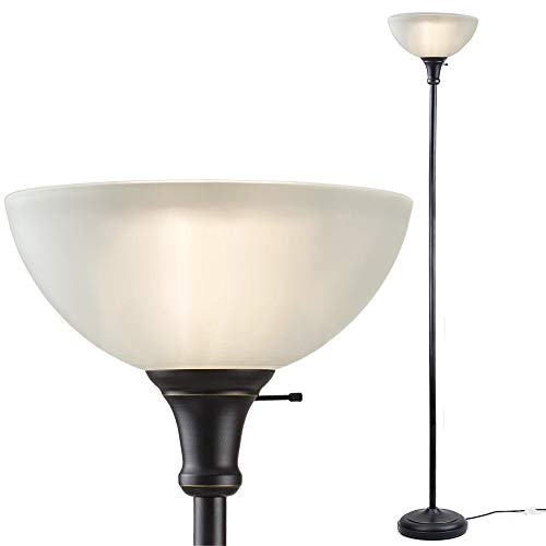 Bronze Floor Lamp with Frosted White Glass Bowl Shade – For Room Decor – Bedroom Decor – Floor Lamp for Bedroom – Floor Lamps for Living room – Standing Lamp Home Office Lamp for Bedroom – Floor Lamps