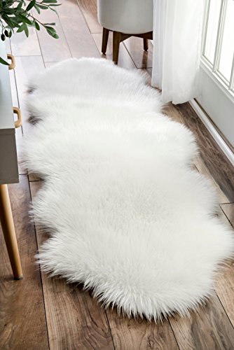 nuLOOM Fluffy Soft Solid Faux Sheepskin Shag Runner Rug, 2′ x 6′, Ivory