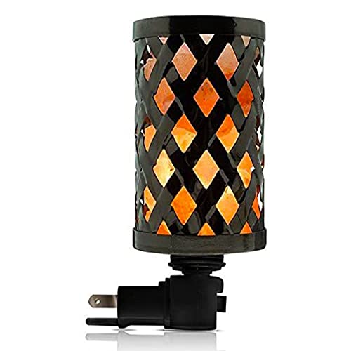 Himalayan Glow Lattice Style Basket Salt Lamp Night Light with Pink Salt Chunks | 360 Degree Rotatable Wall Plug,Ideal Gift For Home Décor