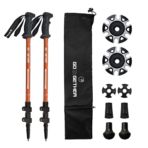 G2 Trekking Hiking Poles Telescopic/Aluminum Alloy/Comfort Handle/Auto-Adjustable Strap/Quick Flip Lock/Snow Baskets Attached (Pack of 2 Poles) (Orange & Black)