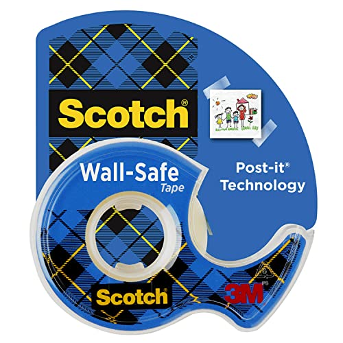 Scotch Wall-Safe Tape, 1 Rolls Sticks Securely, Removes Cleanly, Invisible, Designed for Displaying, Photo Safe, 3/4 in x 650 in (183)