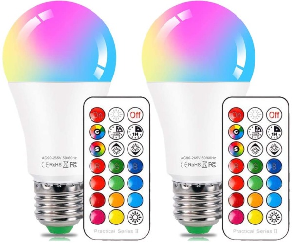 LED Color Changing Light Bulb with Remote Control, 10W E26 RGB+Daylight White 5700K LED Bulbs Dimmable with Memory Function, Ideal Lighting for Home Decoration,Stage,Bar,Party, 2-Pack