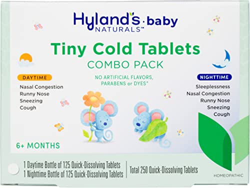 Infant and Baby Medicine, Hyland’s Naturals Baby Tiny Cold Tablets, Day & Night Value Pack, Decongestant and Cough Relief, 250 Quick-Dissolving Tablets