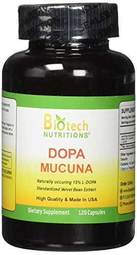 Biotech Nutritions Dopa Mucuna 15% L-Dopa (Mucuna pruriens) 120 Vege Capsules Made in USA