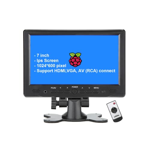 LONCEVON-7 inch Mini Monitor Small HDMI Monitor Portable HD 1080P VGA Monitor LCD Screen for PC/Mac Mini/TV/Raspberry PI/Camera/Gaming; IPS 1024X600 Pixels, Build in Speakers & Earphone Jack