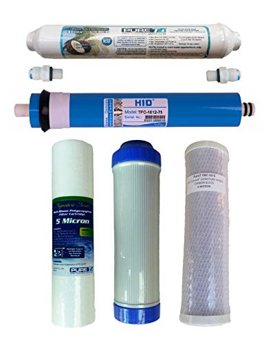 Water Filter Set with 75 GPD RO Membrane, for 5 Stage System
