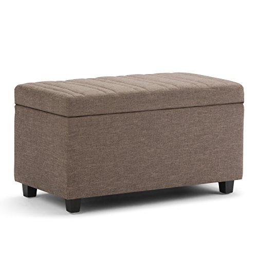 SIMPLIHOME Darcy 34 inch Wide Rectangle Lift Top Storage Ottoman Bench in Fawn Brown Linen Look Fabric, Footrest Stool, Coffee Table for the Living Room, Bedroom, and Kids Room, Contemporary