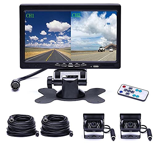 Camecho Vehicle Backup Camera 4 Split Monitor Front View Rear View Camera Auto 18 IR Night Vision Waterproof Aviation 4 Pins Connector LCD Monitor for Trucks RV Trailer Bus