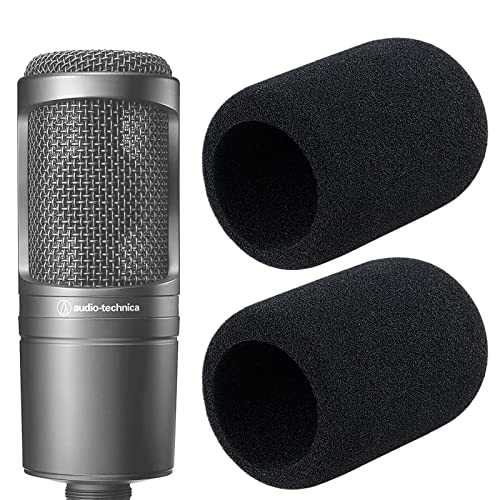 YOUSHARES Audio Technica AT2020 Foam Mic Windscreen – 2 Pack Large Size Microphone Cover Pop Filter for Audio Technica AT2020 and Other Large Microphones (Black)
