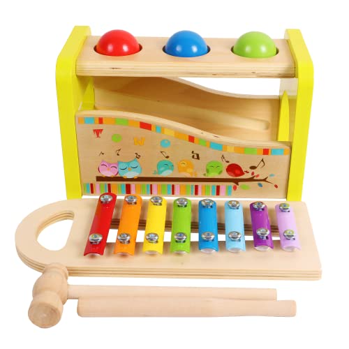 TOWO Wooden Hammer Ball and Xylophone Set – Mallet and Pegs Pound a Ball Tap Bench- Toys for Babies 1 Year Old Baby Boy Girl Toddler Gift – Small Motor Skill Sensory Musical Activity Toys for Kids