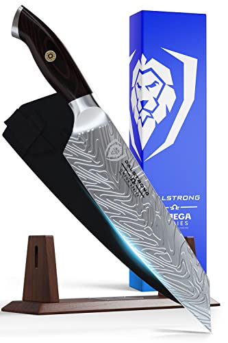 Dalstrong Kitchen Knife, Kiritsuke Chef Knife – 8.5 inch – Omega Series – American BD1N-VX Hyper Steel – Razor Sharp Knife – Acacia Wood Display Stand, Cooking Knife, Collection Set, Leather Sheath