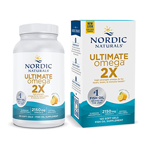 Nordic Naturals Ultimate Omega 2X, Lemon Flavor – 120 Soft Gels – 2150 mg Omega-3 – High-Potency Omega-3 Fish Oil with EPA & DHA – Promotes Brain & Heart Health – Non-GMO – 60 Servings