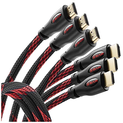 BAM 3 Pack High Speed 4K HDMI Cables – 3′ Long
