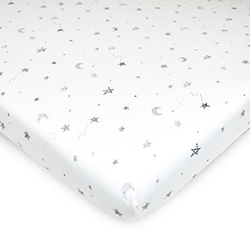 American Baby Company Printed 100% Natural Cotton Value Jersey Knit Fitted Pack N Play Playard Sheet, Grey Stars and Moon, Soft Breathable, 1 Count (Pack of 1)