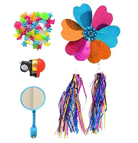 ASTRQLE 5 Kinds of Bicycle Accessories Kid’s Children Bike Scooter Bell Ring Mirror Flower Pinwheel Star Handlebar Streamers Colour Ribbons Grips Sparkle Tassel Bike Carrier Parts