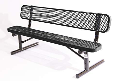 CoatedOutdoorFurniture B6WBP-BLK Heavy Duty Park Bench with Back Portable Frame, 6 Feet, Black, Made in America