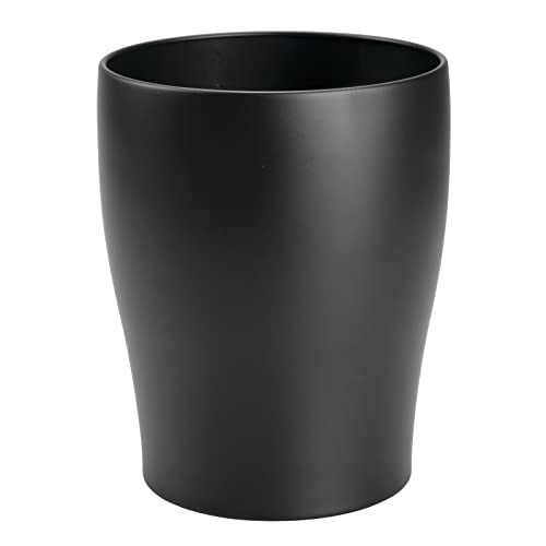 mDesign Steel 1.67 Gallon Trash Can Small Round Wastebasket Metal Garbage Container Recycle Bin for Waste, Recycling in Bathroom, Kitchen, Bedroom, Home Office, Outdoor Trashcan – Black
