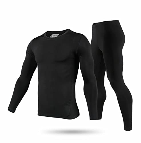 9M Men’s Ultra Soft Thermal Underwear Base Layer Long Johns Set with Fleece Lined, Black, XL