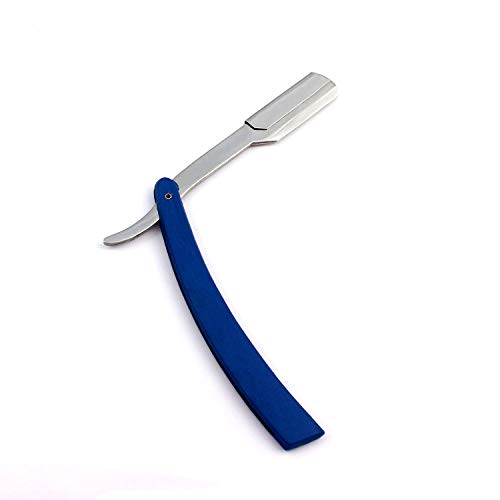 OdontoMed2011® PROFESSIONAL STRAIGHT BARBER EDGE STEEL RAZORS FOLDING SHAVING KNIFE BLUE FOLDING HAIR REMOVAL SHAVING RAZOR DOUBLE (Blue Handle)