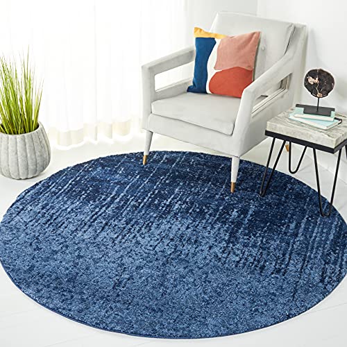 SAFAVIEH Retro Collection 4′ Round Light Blue / Blue RET2770 Modern Abstract Non-Shedding Dining Room Entryway Foyer Living Room Bedroom Area Rug