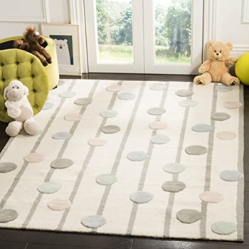 SAFAVIEH Kids Collection 5′ x 7′ Ivory/Multi SFK909A Handmade Polka Dot Stripe Wool Area Rug | The Storepaperoomates Retail Market - Fast Affordable Shopping