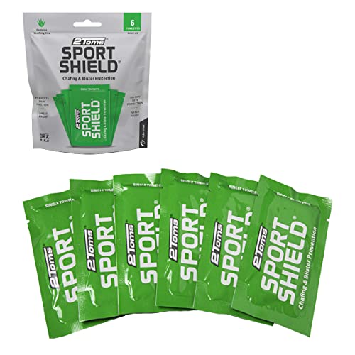 2Toms SportShield Anti-Chafe and Blister Prevention for Your Body, Sweatproof and Waterproof, Prevent Skin Irritation from Chafing, Single Use Towelettes, 6 Pack