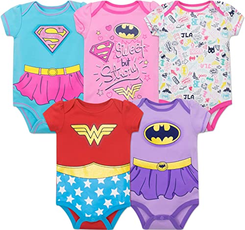 WARNER BROS DC Comics Baby Girls 5 Pack Bodysuits – Wonder Woman Batgirl Supergirl 3-6 Months
