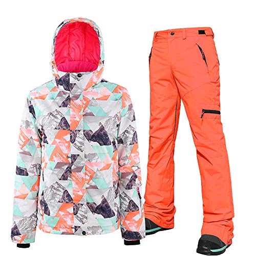 RIUIYELE Fashion Women’s Ski Bib Suit Jacket Waterproof Snowboard Colorful Printed Ski Jacket and Pants Set