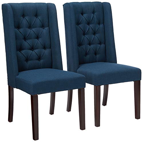 Christopher Knight Home Blythe Tufted Fabric Dining Chairs (, 2-Pcs Set – Navy Blue / Brown