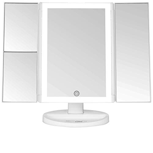 Absolutely Luvly Trifold Vanity Mirror with Lights | LED Makeup Mirror with Lights and Touch Screen Dimming – 1x 2x 3x Magnification – Portable Lighted Makeup Mirror | Great Vanity Mirror with Lights