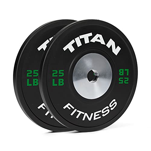 Titan Fitness Elite Olympic Bumper Plates 25 LB Pair Black Rubber with Steel Insert