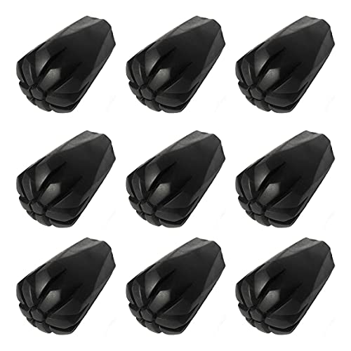 Jakuva 9 PCS Black Rubber Diamonds Trekking Pole Replacement Tip Protectors – Fits All Standard Hiking Poles,Shock Absorbing, Adds Grip and Stability (Bullet Tips 9PCS)