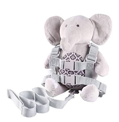 Berhapy 2 in 1 Gray Elephant Toddler Safety Harness Backpack Children’s Walking Leash Strap Baby Leash for 1-3 Years Old Kid Leash for Boys and Girls