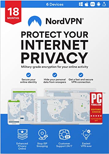 NordVPN Standard – 18-Month VPN & Cybersecurity Software Subscription For 6 Devices – Block Malware, Malicious Links & Ads, Protect Personal Information [Physical box]