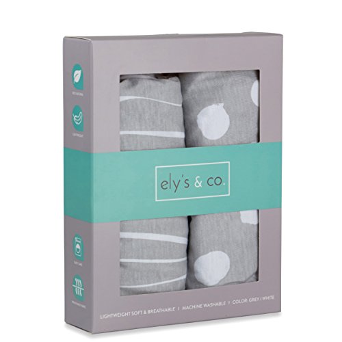 Bassinet Sheet Set 2 Pack 100% Jersey Cotton Grey and White Abstract Stripes and Dots by Ely’s & Co.